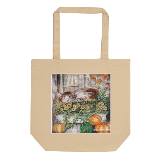 🍁 Artasstic by Tass Eco Tote Bag – Fall Collection “Peaceful Pumpkin Cat Nap”